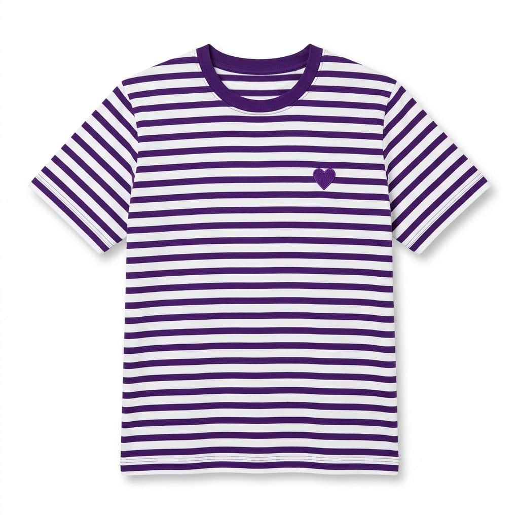 Purple Breton Stripe Heart T-Shirt
