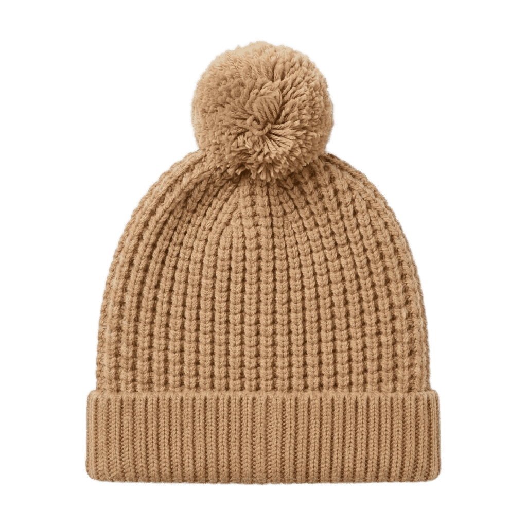 Camel Chunky-Knit Pom-Pom Beanie
