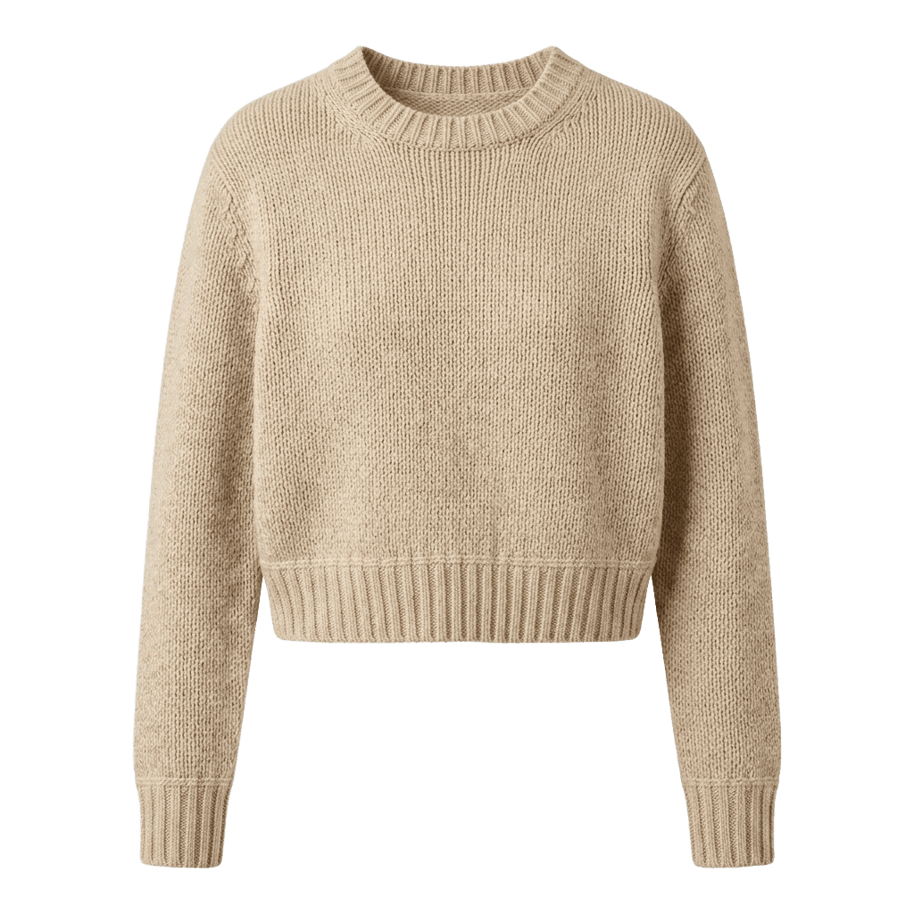 Beige Cropped Knit Sweater