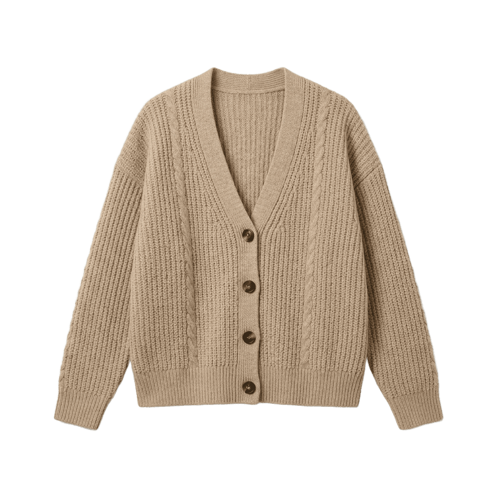 V-Neck Ribbed Button-Up Sweater