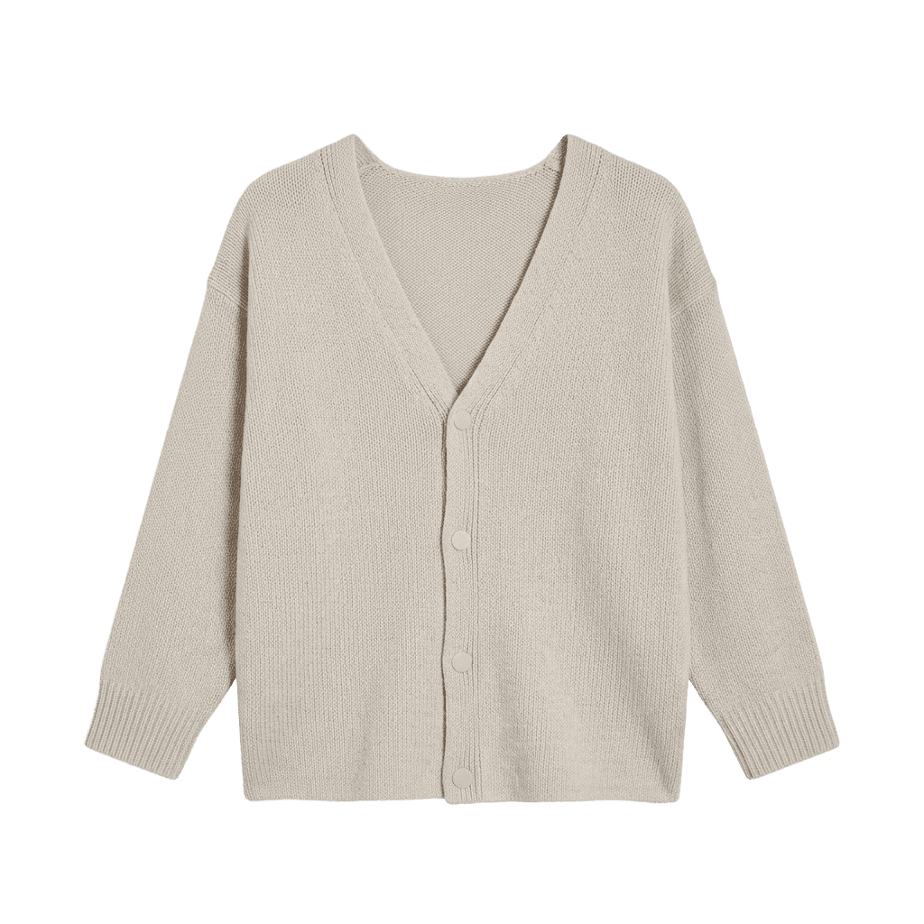 Beige V-Neck Fine-Knit Cardigan