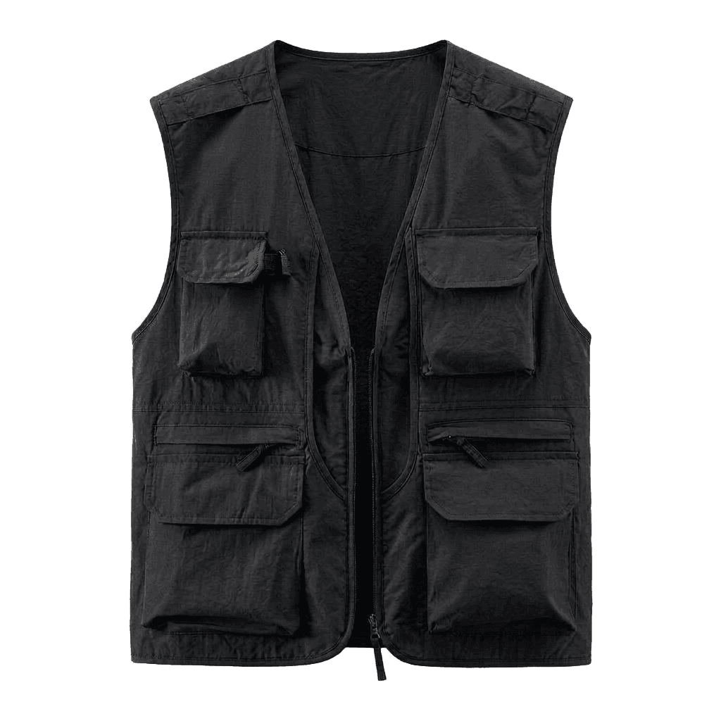Matte Black Utility Gilet with Dual Zipper Compartments