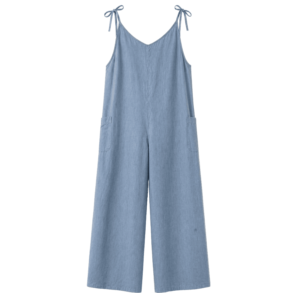 Denim Jumpsuit with Shoulder Tie-Ups.