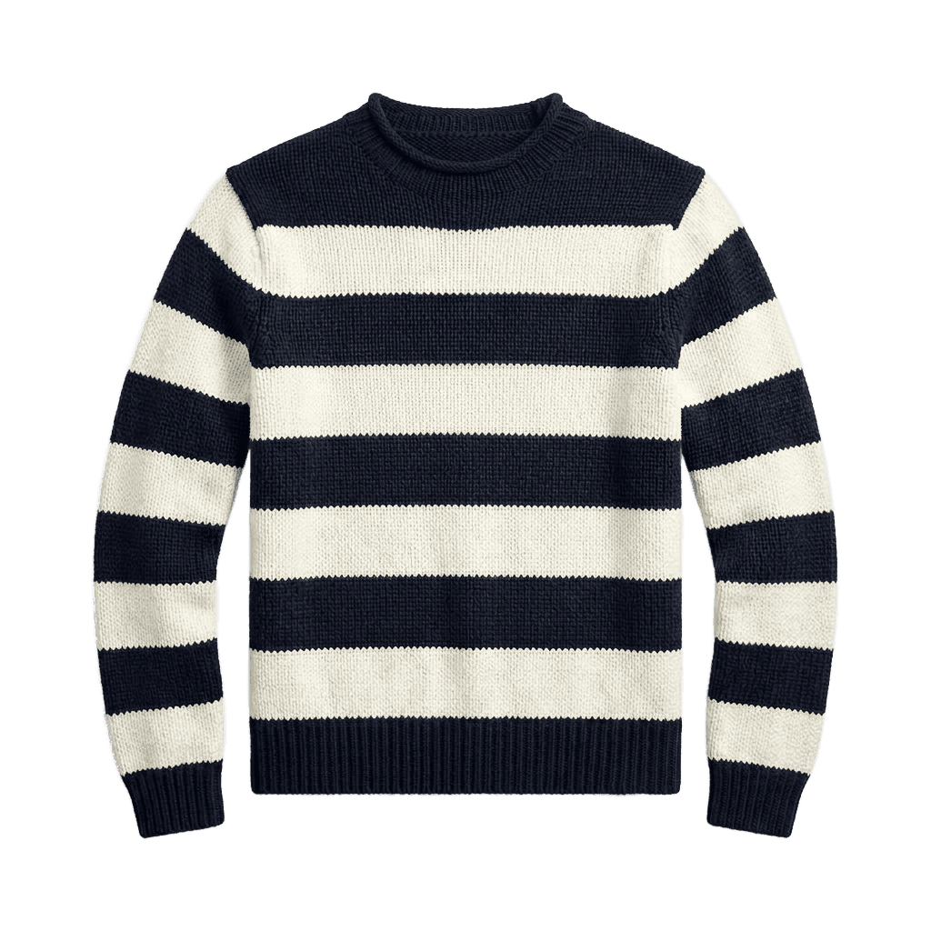 Navy and White Striped Knit Sweater