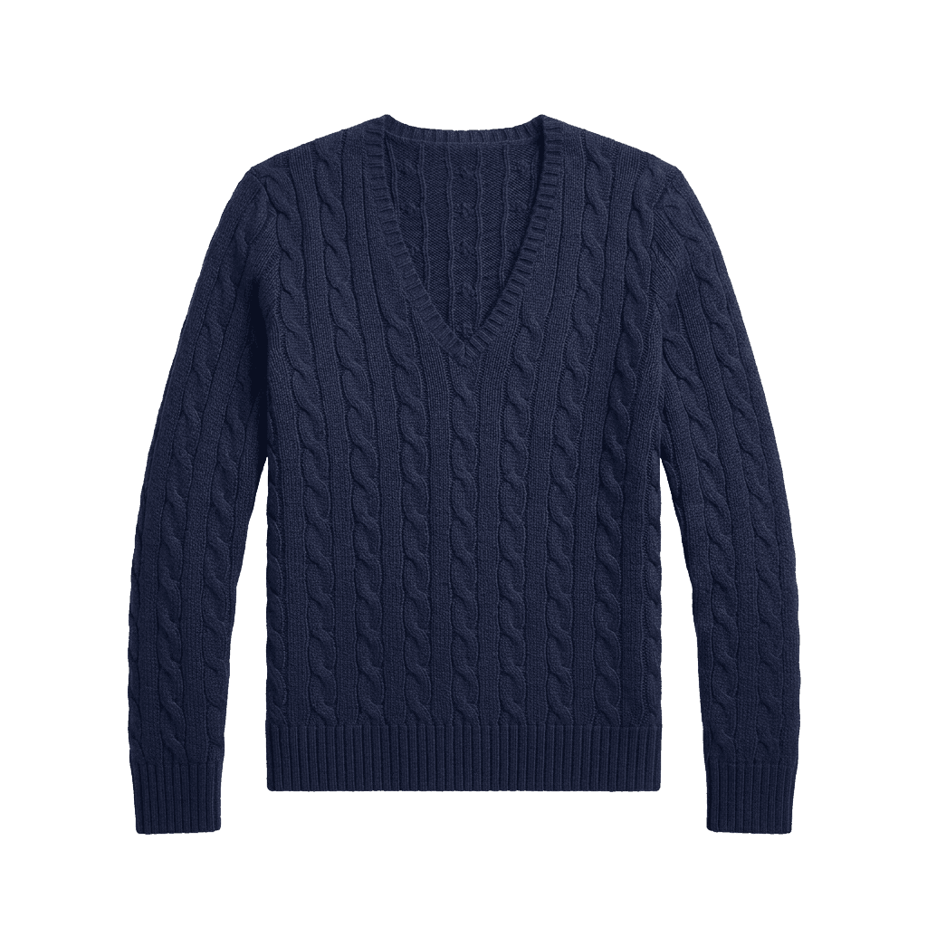 Navy Cable Knit V-Neck Sweater