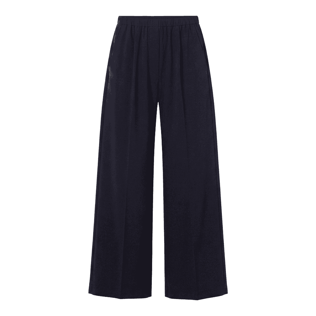 Navy Silk Wide-Leg Pants