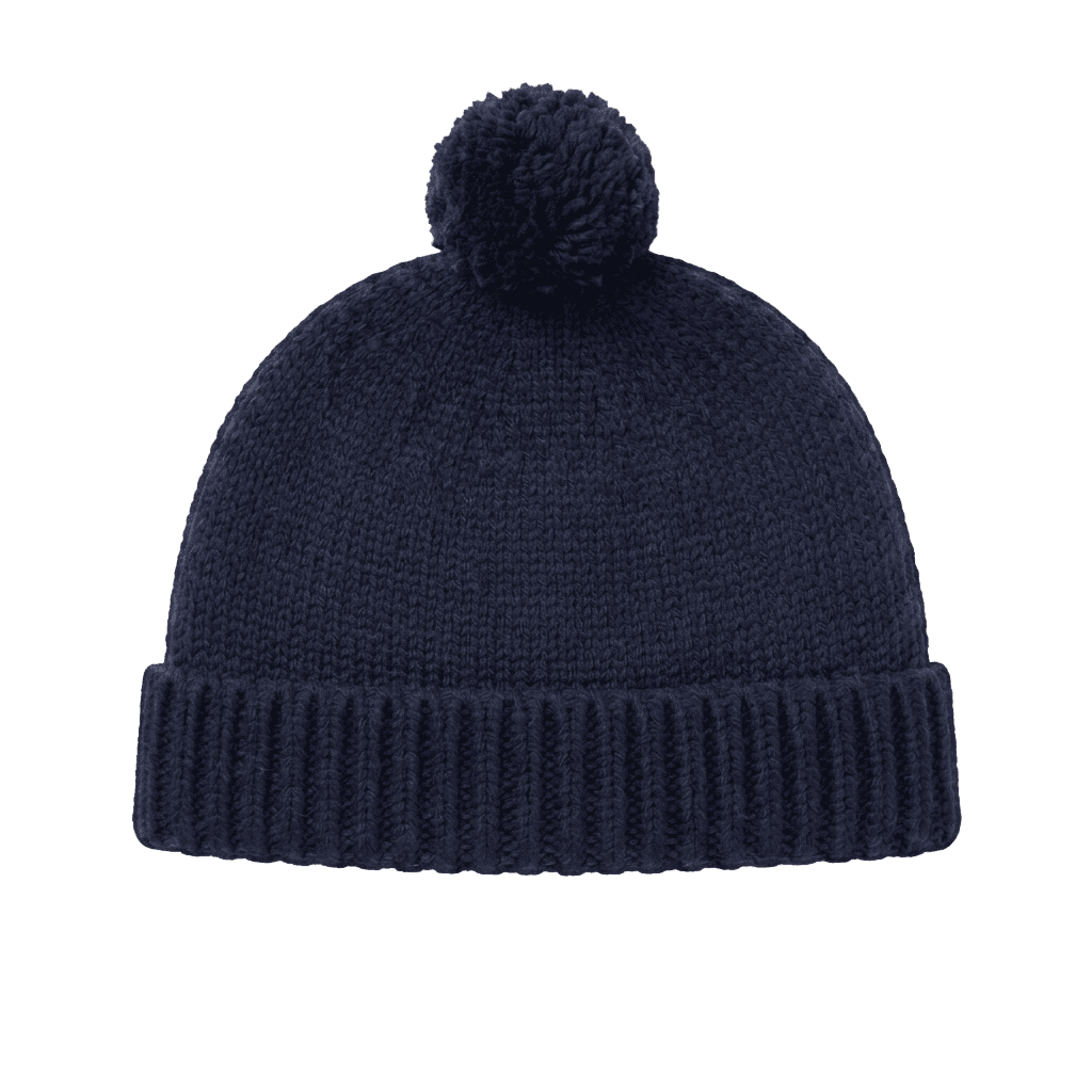Midnight Blue Cuffed Knit Hat with Bobble