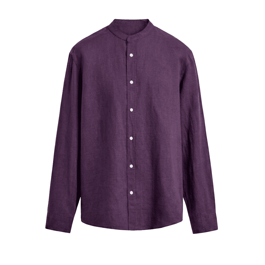 Purple Linen Mandarin Collar Shirt