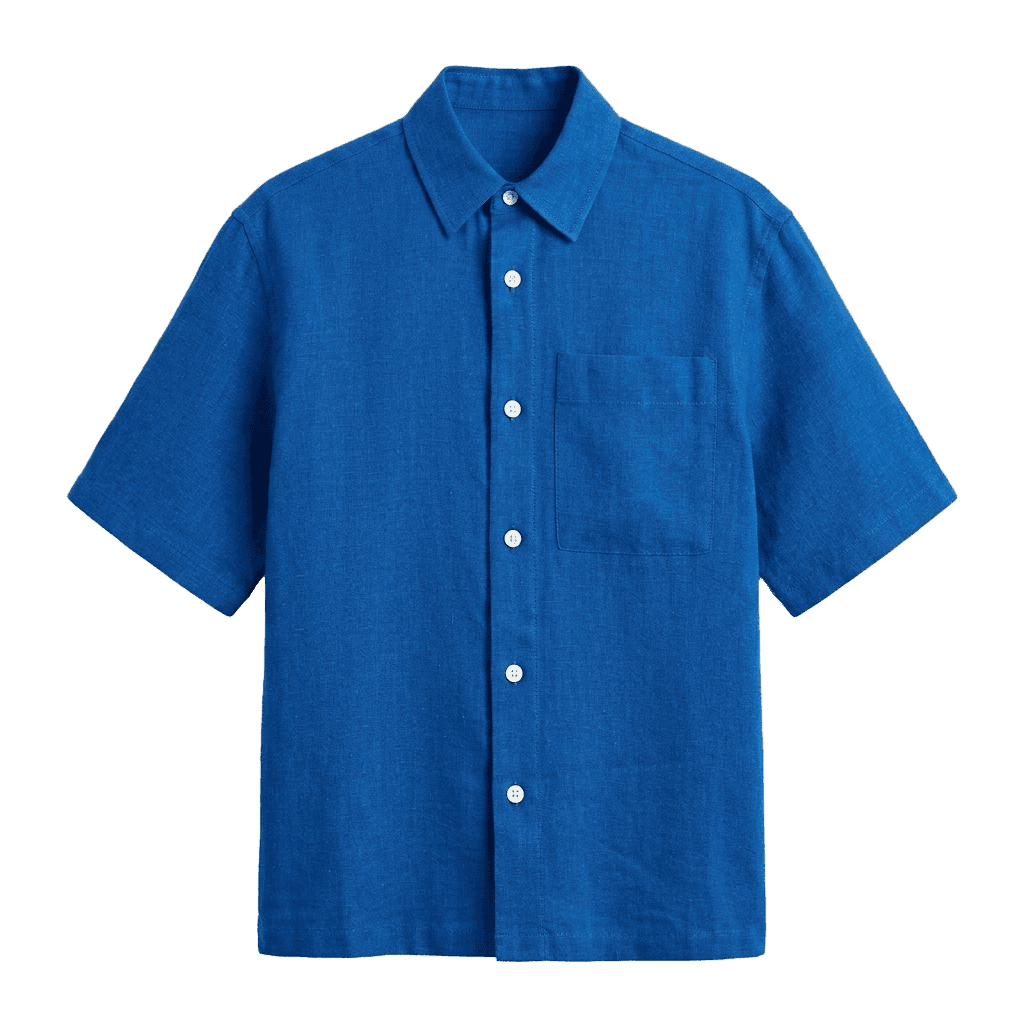 Blue Short Sleeve Shirt with White Buttons