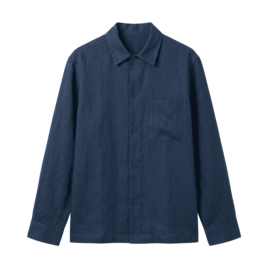 Navy Blue Linen-Blend Utility Shirt