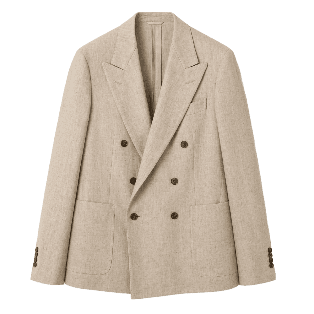 Beige Double-Breasted Linen Blazer