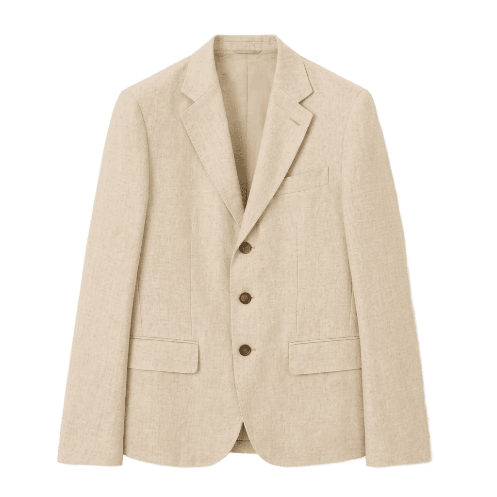 Beige Single-Breasted Linen Blazer