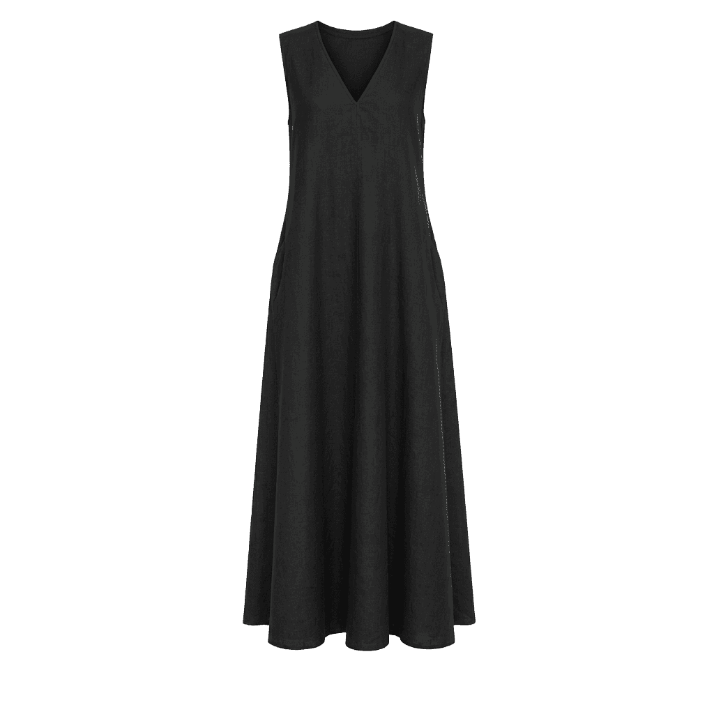 Black Linen V-Neck Maxi Dress