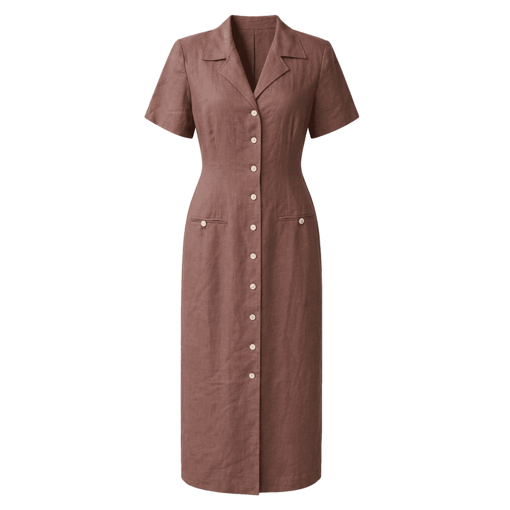 Brown Linen Button-Down Dress