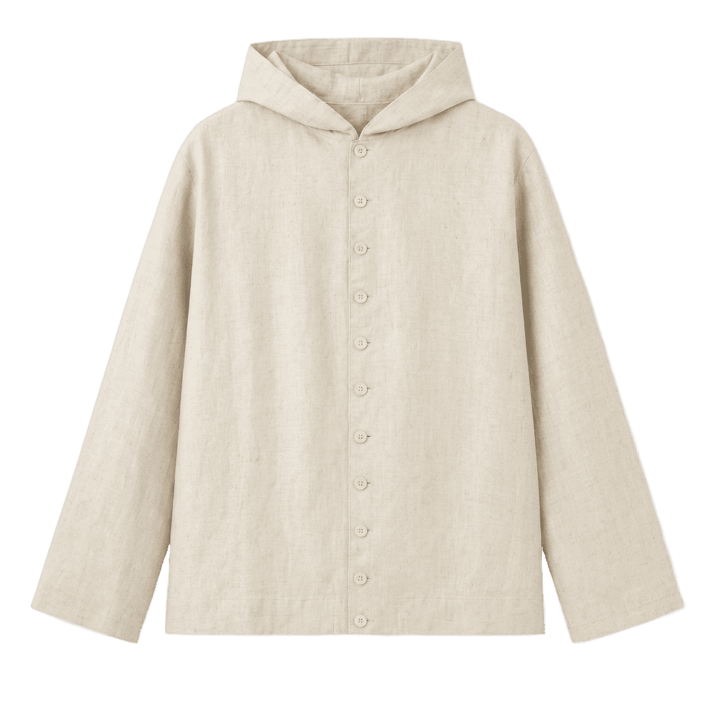 Button-Front Linen Hoodie