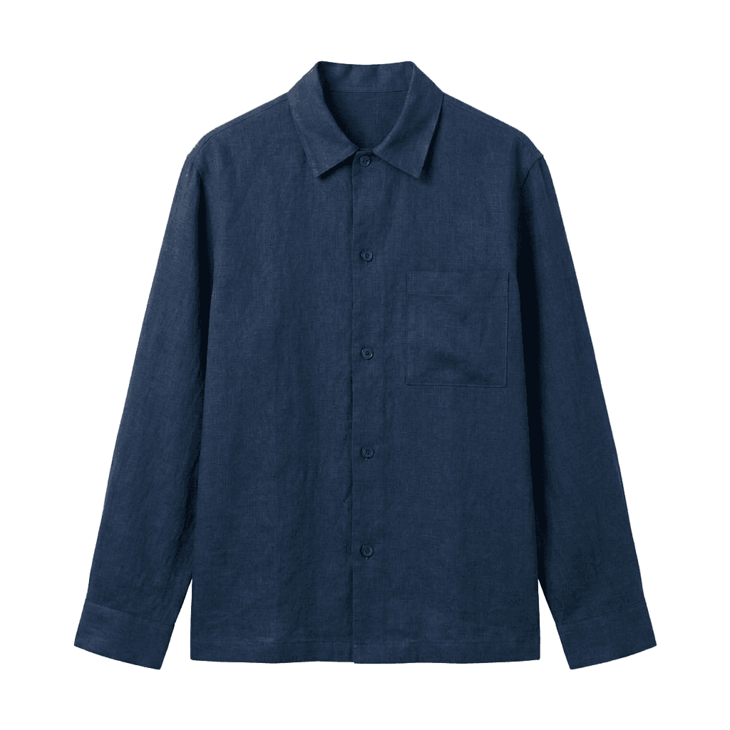 Dark Indigo Long-Sleeve Linen Overshirt