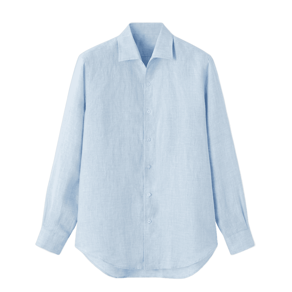 Powder Blue Spread Collar Linen Button-Up