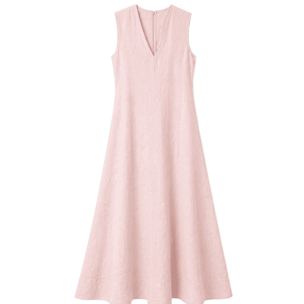 V-Neck Linen-Blend Sleeveless Flare Dress
