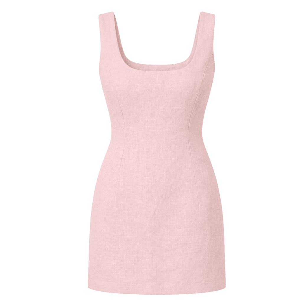 Linen-Blend Square-Neck Mini Dress