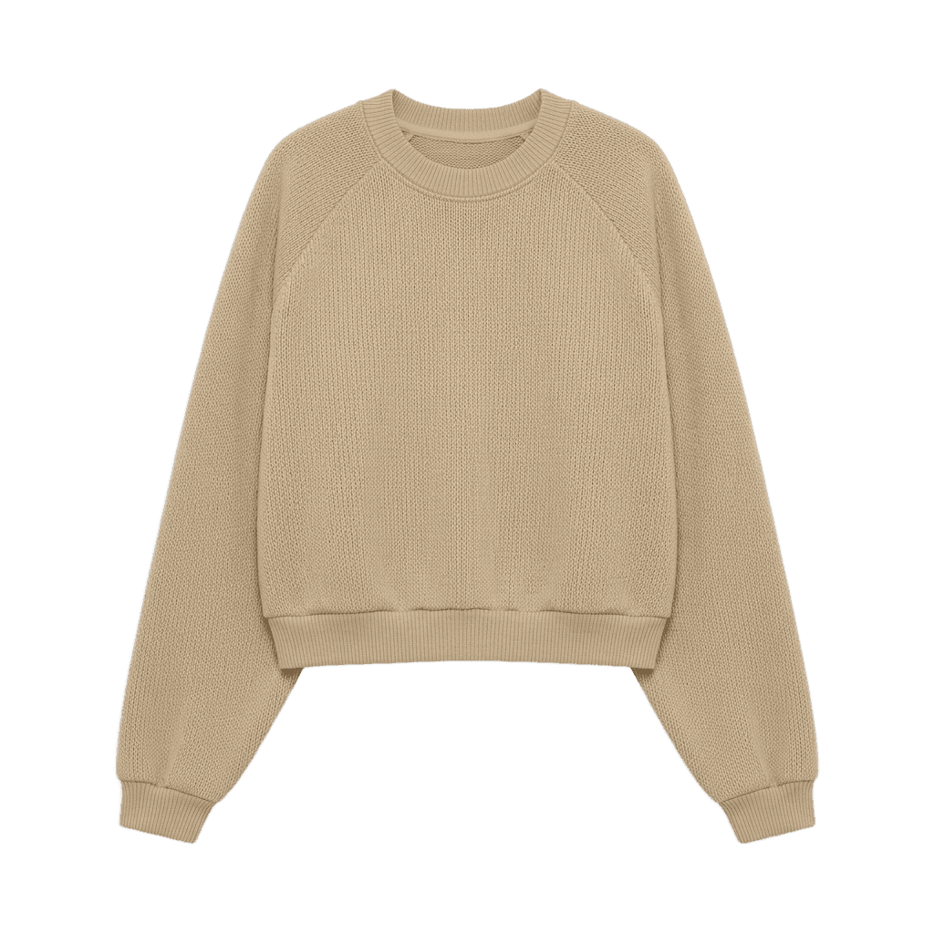 Tan Raglan Sleeve Cropped Sweatshirt.