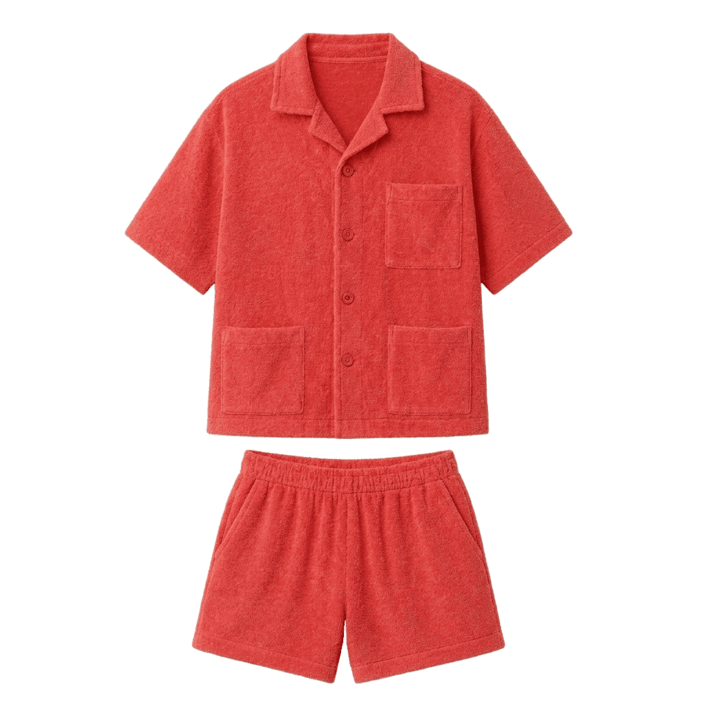 Red Towelling Short Set